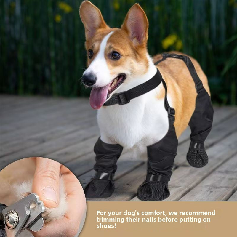 Black waterproof dog boots with anti-slip soles, product image 1