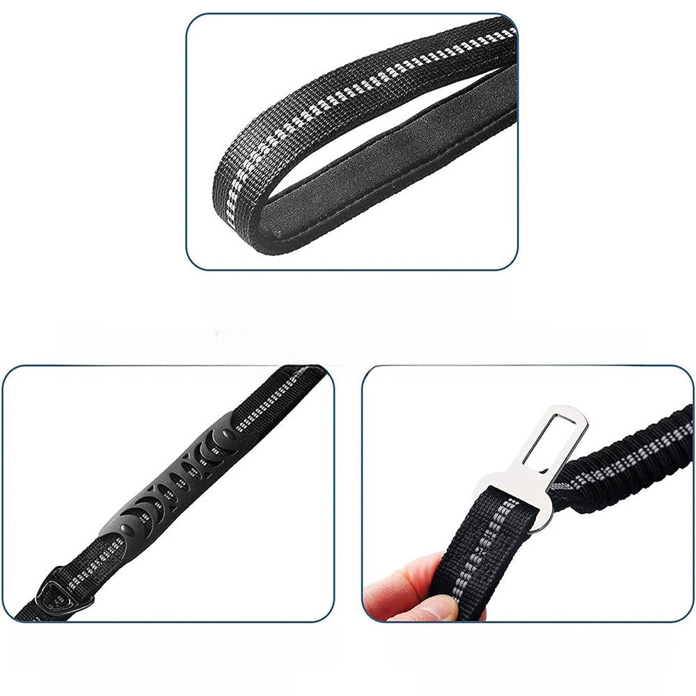 Elastic bungee dog lead with padded handle and car clip in 7 colour options