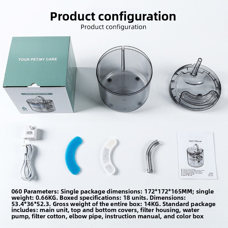 Automatic 2L Circulating Pet Water Fountain with Smart Sensor, Quiet Pump and Filter