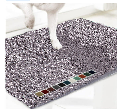 Absorbent chenille pet mat with non-slip base in grey, photo 6