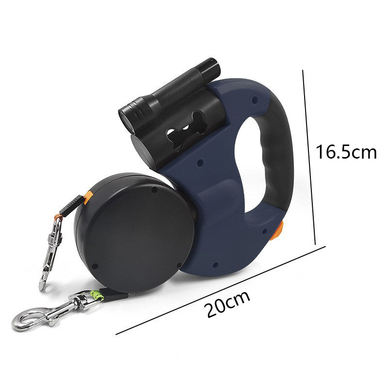 Two-headed retractable lead for dogs, close-up detail view