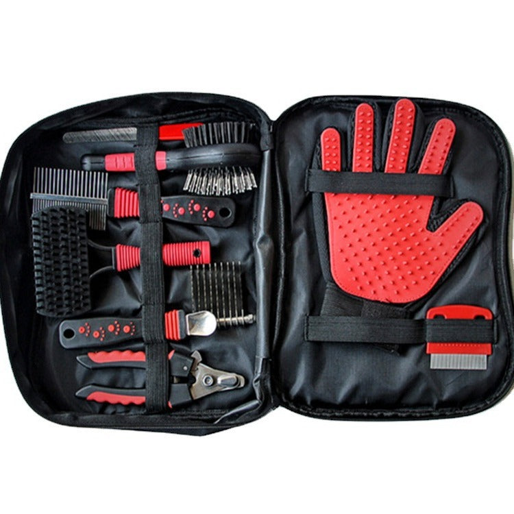 9-Piece Dog Grooming Kit with Zip Case, Brushes, Comb and Glove