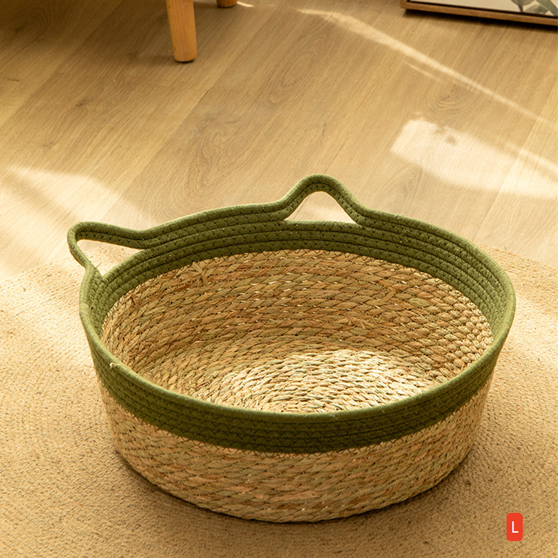 Natural cattail basket cat nest with soft pad, product image 10