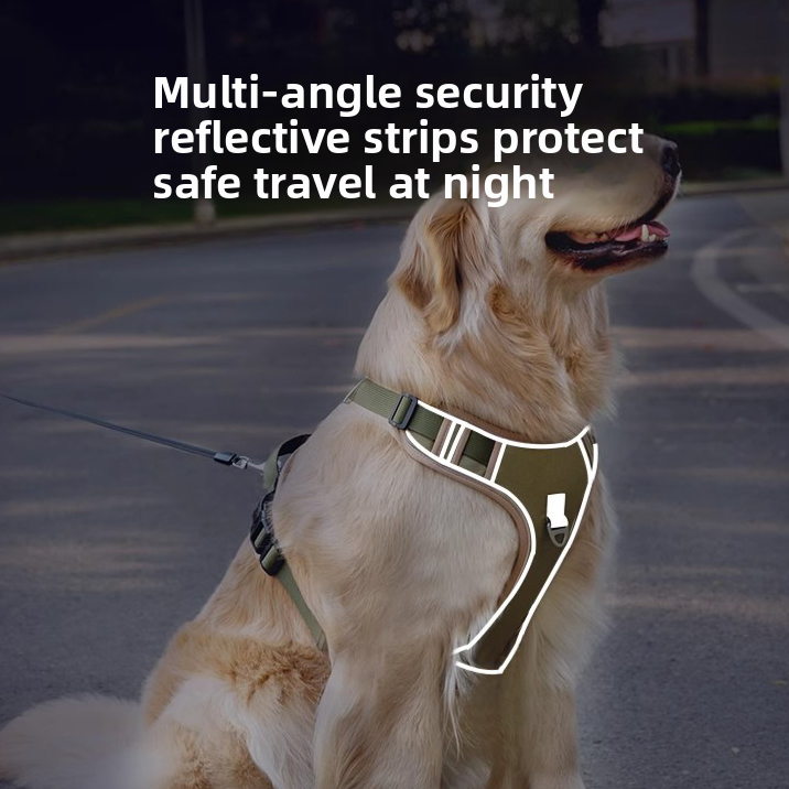 No pull dog vest harness in olive green with lead options, view 3