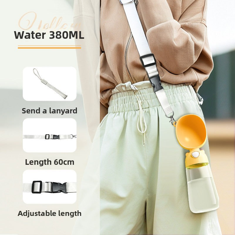 Portable dog water bottle cup with leakproof seal, in use with a pet