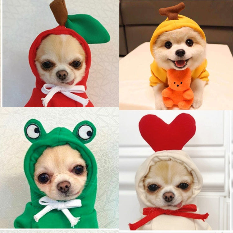 Fleece hooded pet jumpers in nine fun food and animal designs