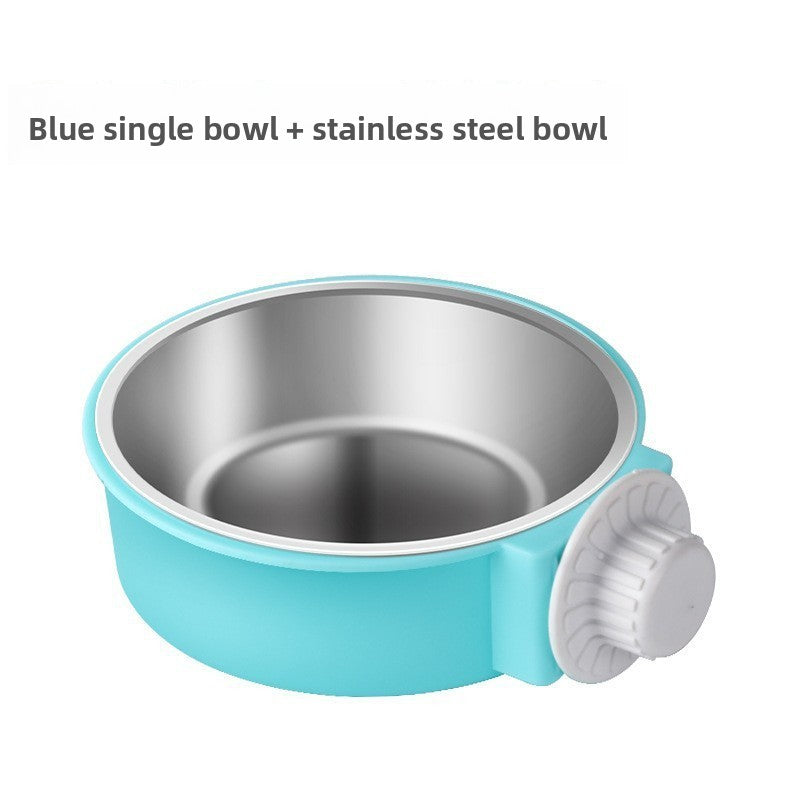 Hanging cage pet bowl with stainless steel insert