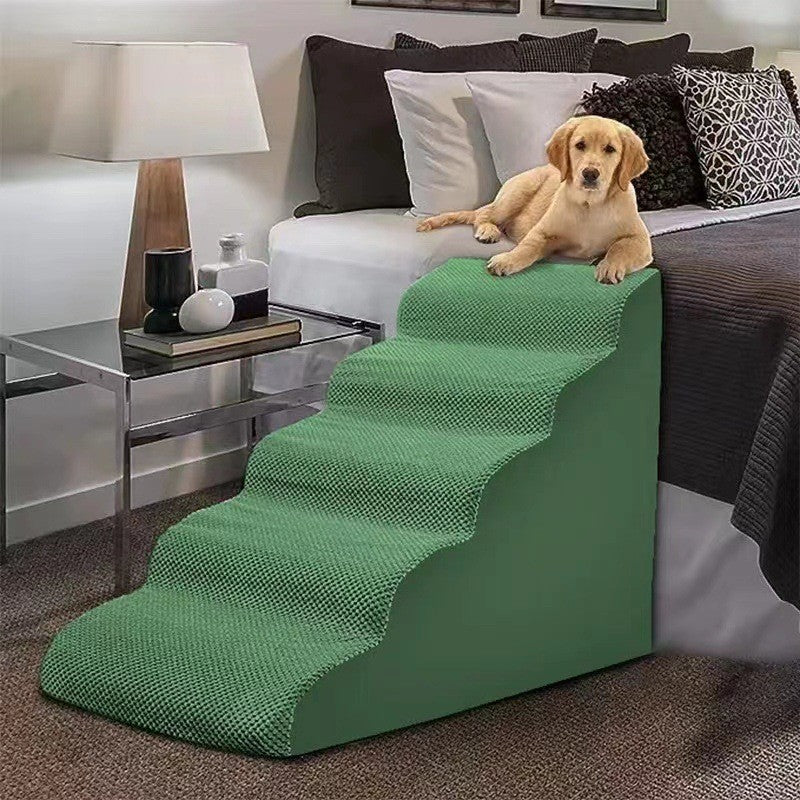 Green foam dog stairs size chart with 2 to 5 step options