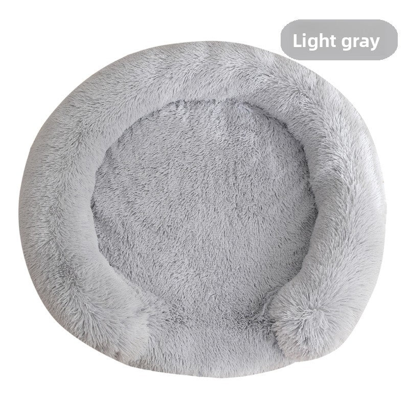 Plush round donut bed for cats and dogs, product detail photo