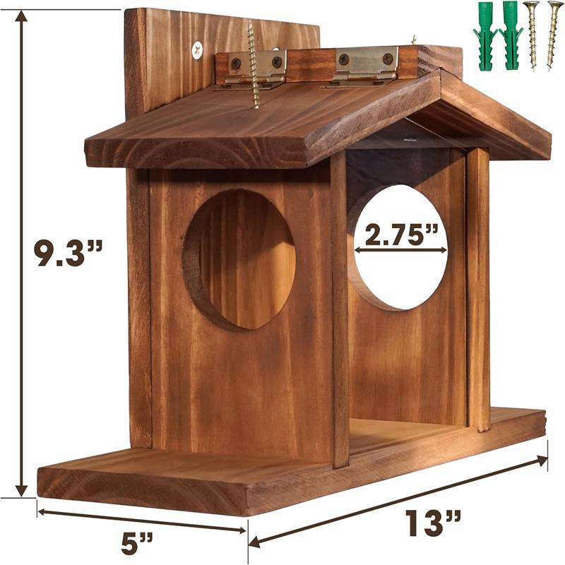 Wooden Squirrel Feeder Outdoor Garden Bird Feeder Ornaments