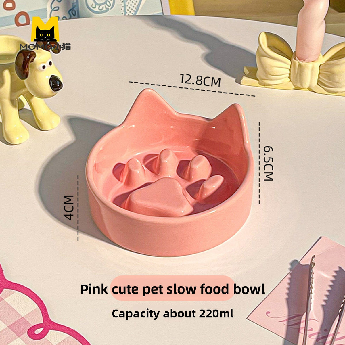 Ceramic Slow Feeder Pet Bowl with Elevated Stand