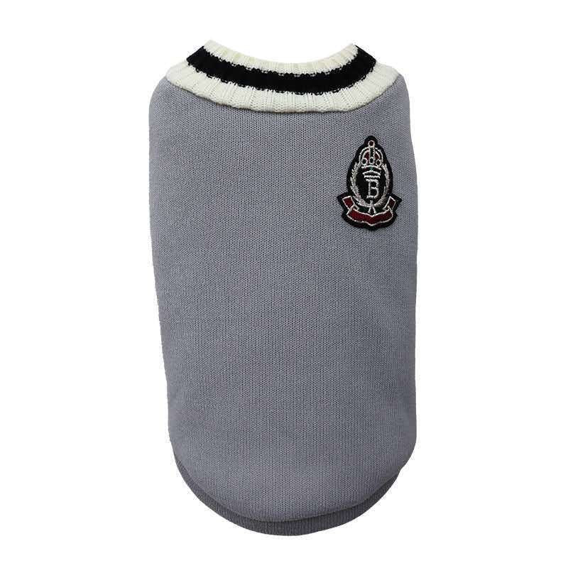 Warm knitted dog vest jumper with pull on design, in use with a pet