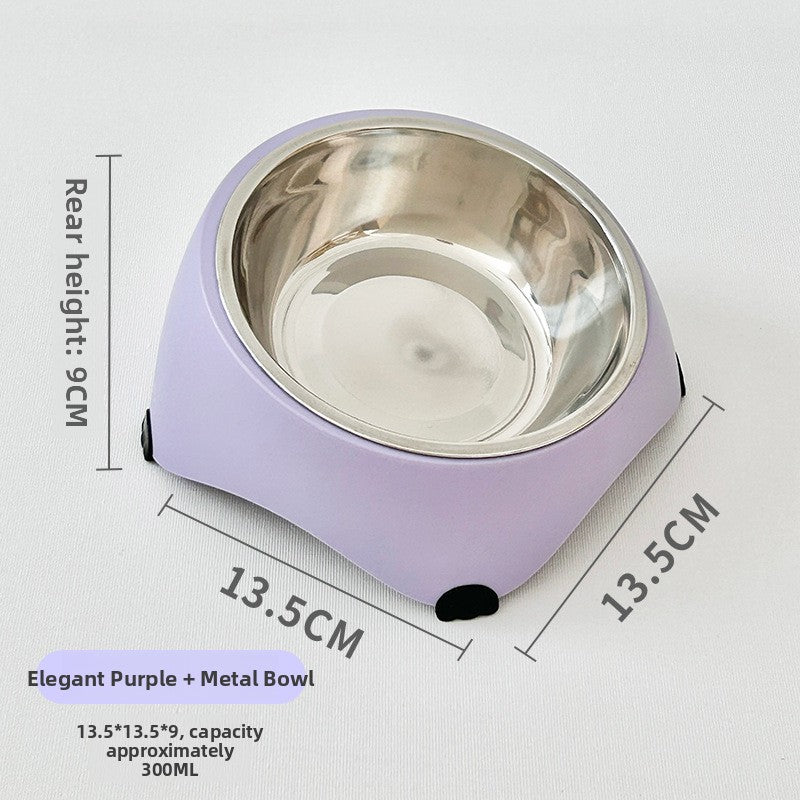 White raised tilted cat bowl with stainless steel dish, view 15