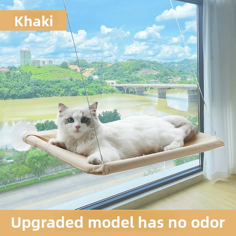 Foldable window cat hammock with suction cups in Khaki