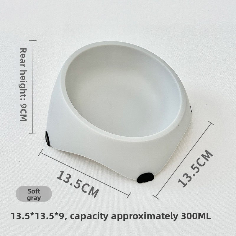 White raised tilted cat bowl with stainless steel dish, view 7