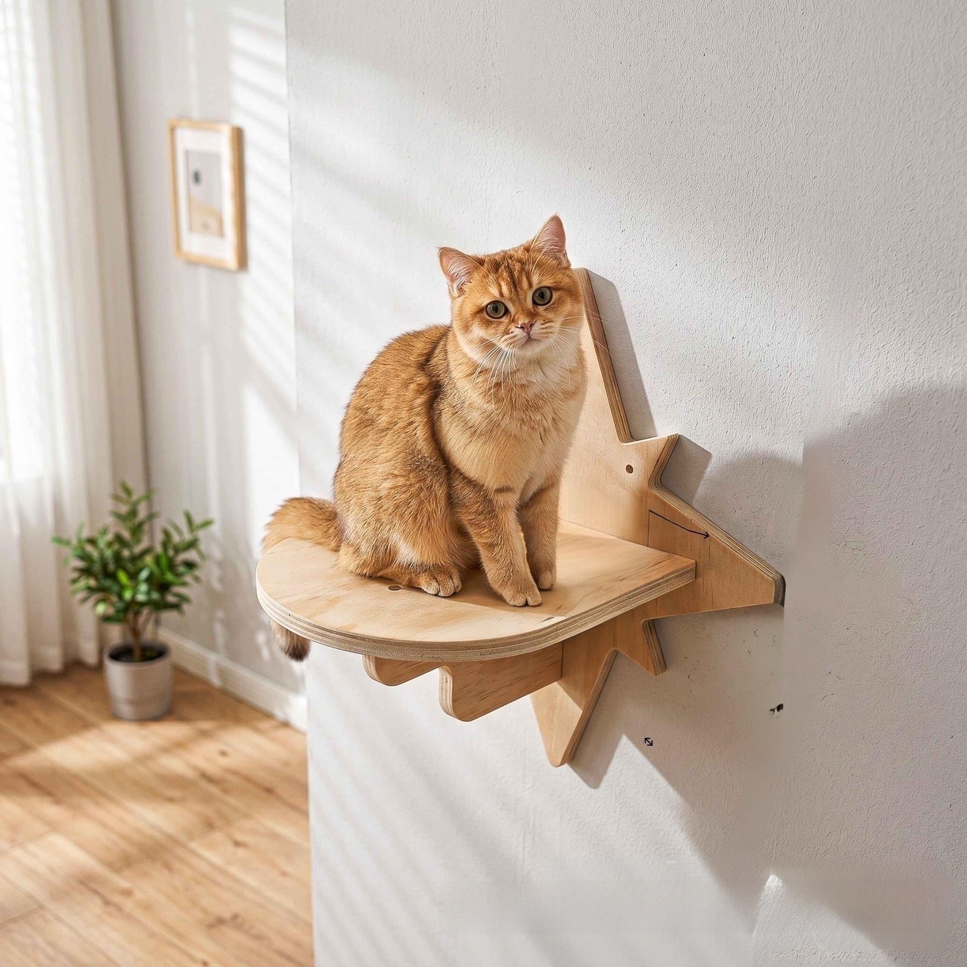 Wooden wall-mounted cat moon bed and star platforms in Star Platforms, 3 Pieces