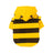 Small dog wearing a yellow and black striped bee sweatshirt