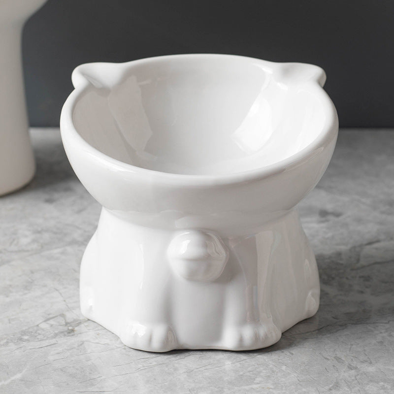 Cute Ceramic Raised Cat Bowl with Bell Detail and Anti-Spill Stable Base in Four Colours