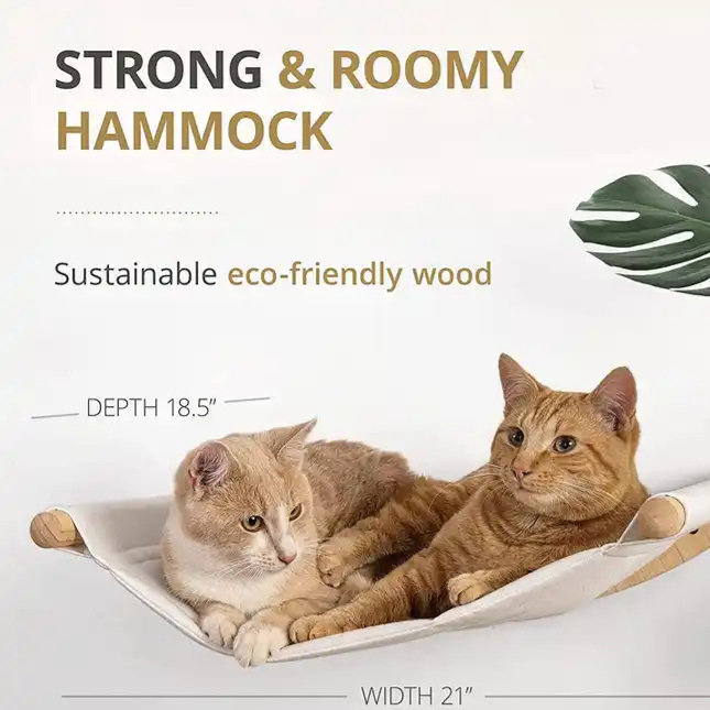 Solid wood wall-mounted cat scratching post with hammock