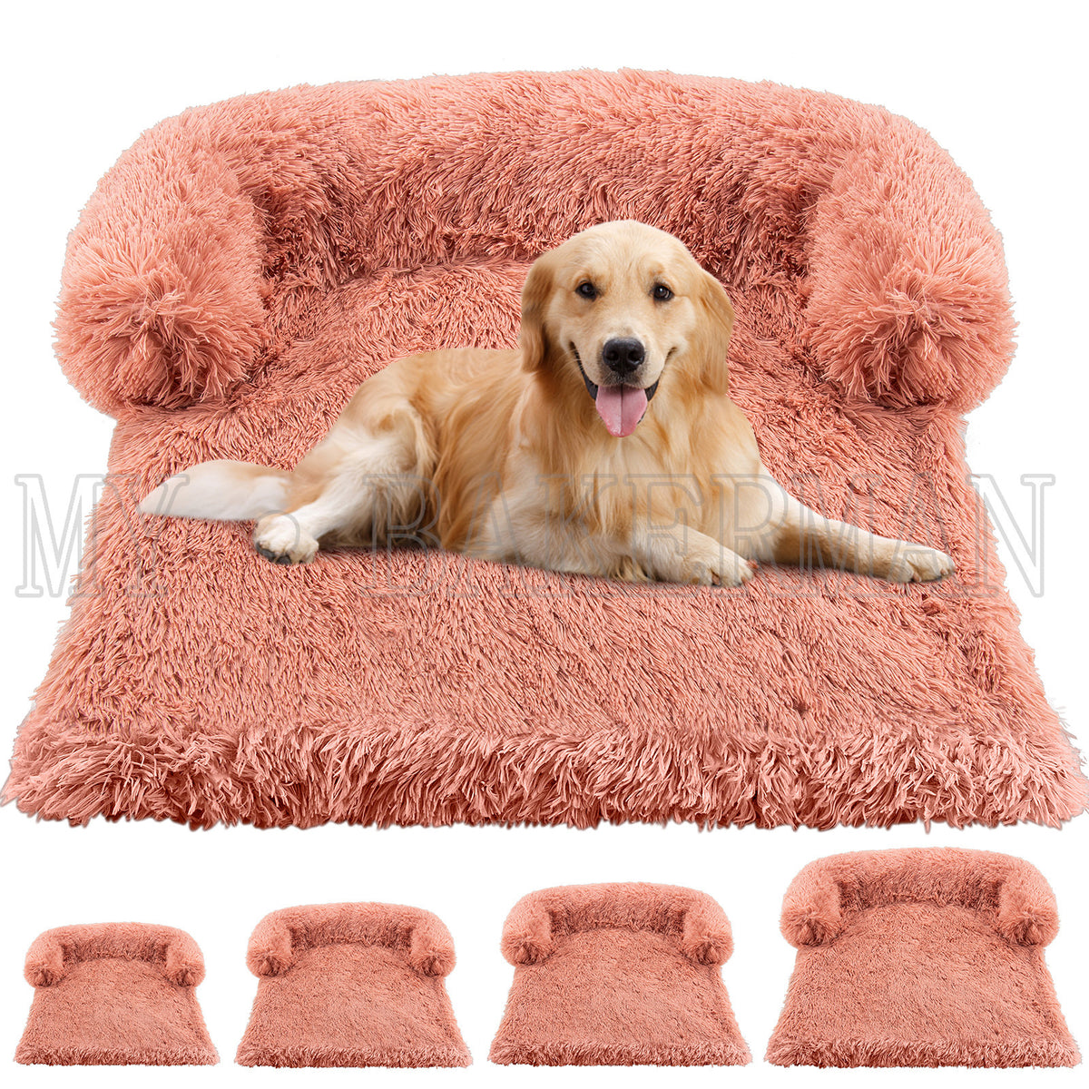Dog lying on a coffee coloured plush square bed