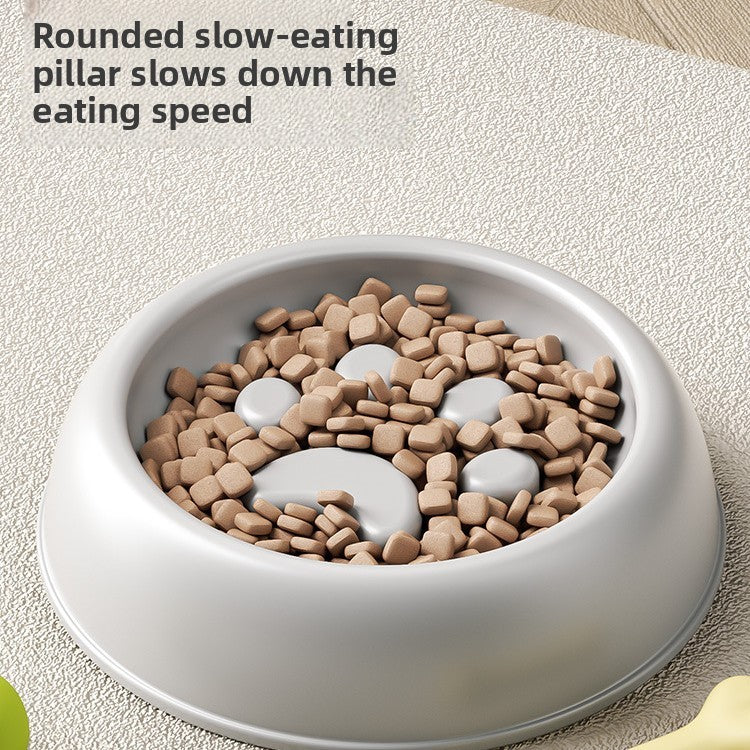 Paw Print and Wave Slow Feeding Pet Bowl with Anti-Slip Base in Light Grey or Milky White