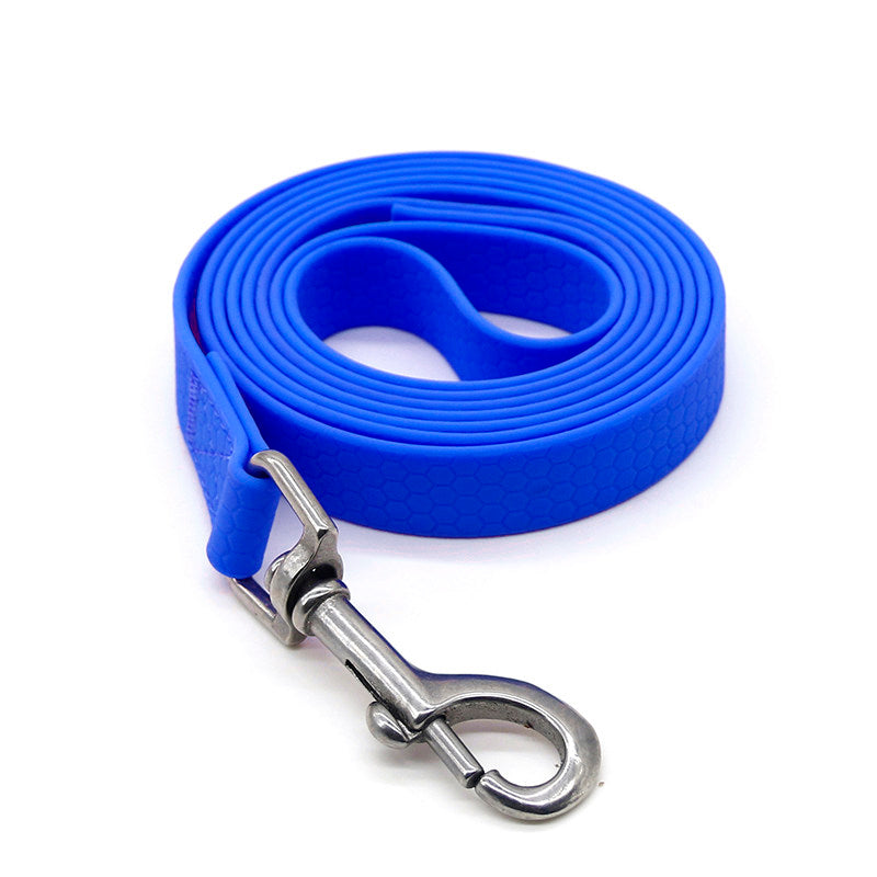 Long line dog leads with reflective stitching in bright colours