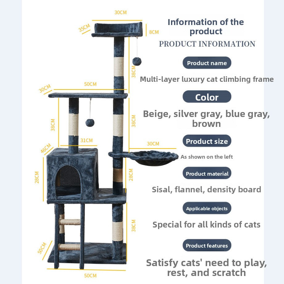 Compact cat climbing frame with hideaway and perches