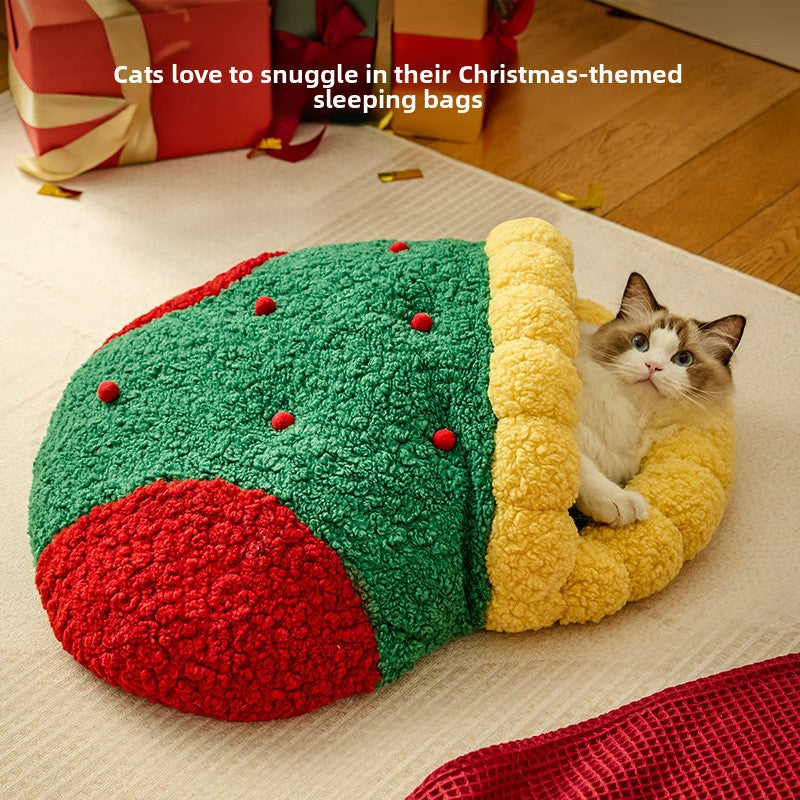 Festive Christmas cat bed with warm cotton filling, product image 3