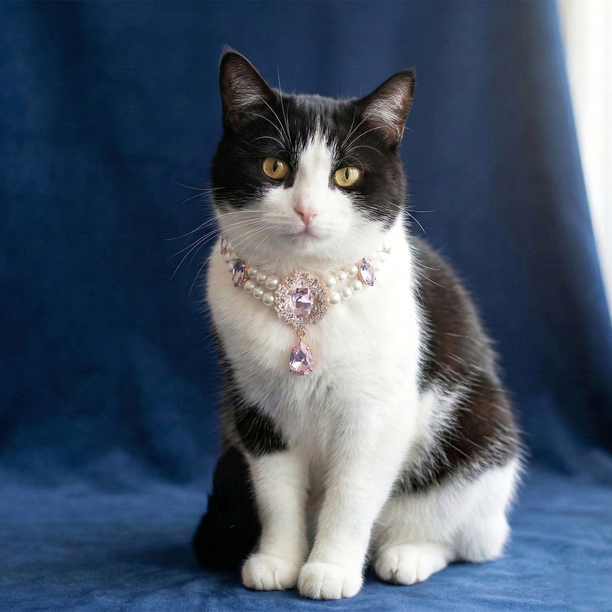 Pearl cat collar with crystal pendant on a small pet, product image 9