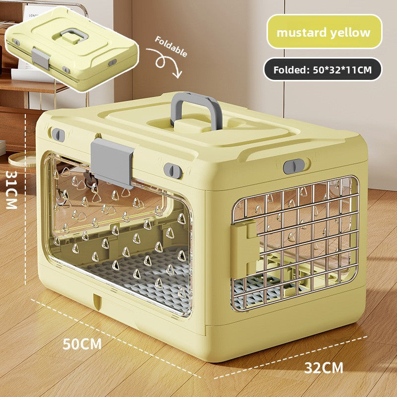 Light green foldable plastic pet travel crate with divider, photo 6