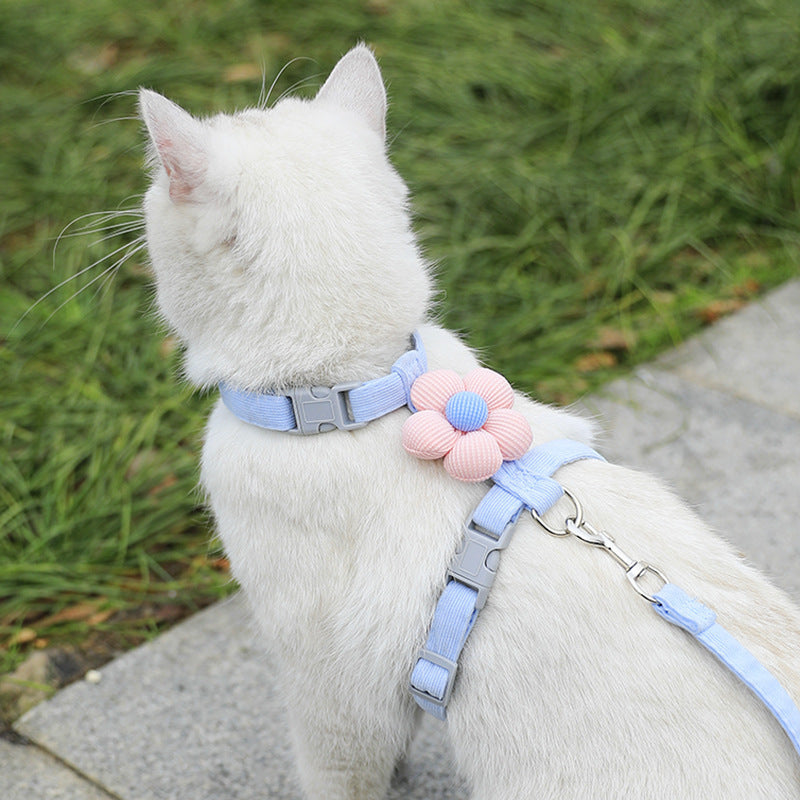 Flower print H-harness and lead for dogs and cats, 2 sizes available