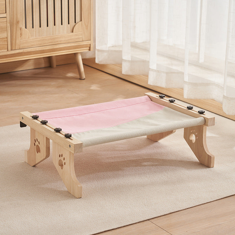 Solid wood cat hammock bed with soft grey cushion, product image 10