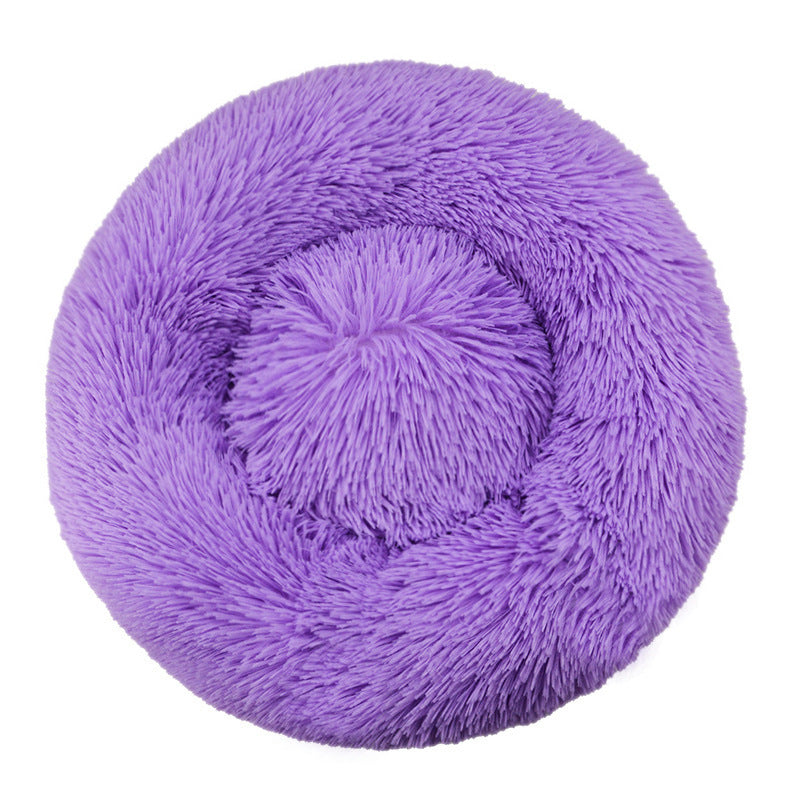 Round long plush nest bed for cats and dogs in Purple