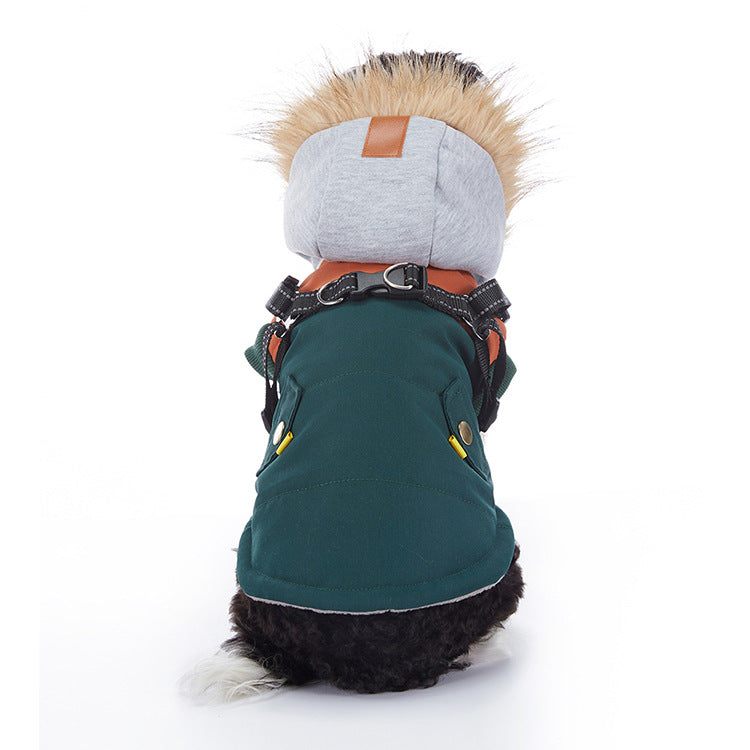 Reflective waterproof dog coat with lamb fleece lining, in use with a pet