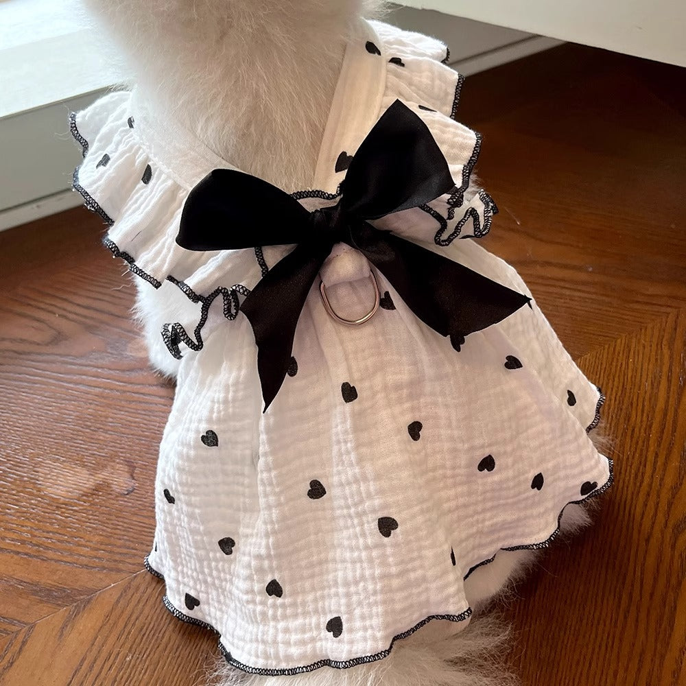 Princess bow cotton cat dress in Purple, close-up detail