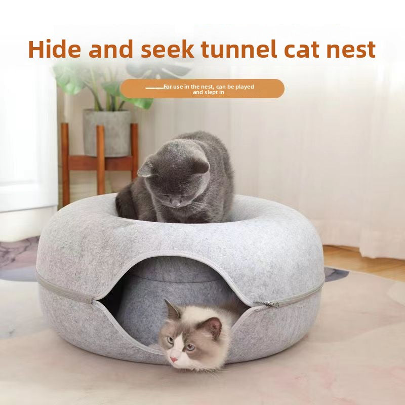 Felt cat cave nest with tunnel and climbing frame, photo 3 of 12