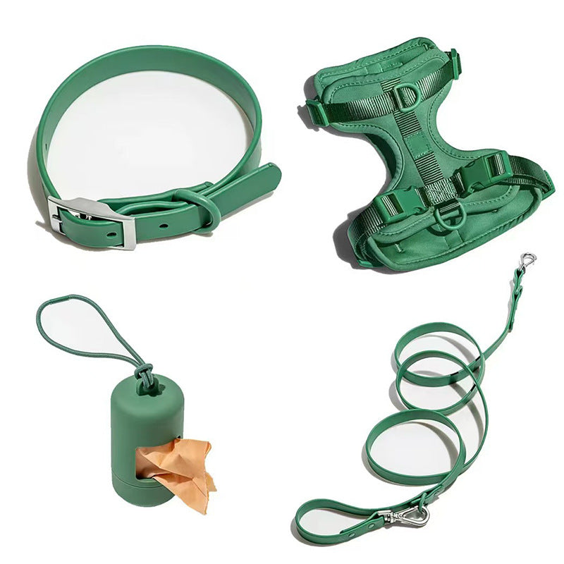 Waterproof PVC harness, lead and collar set, close-up detail view
