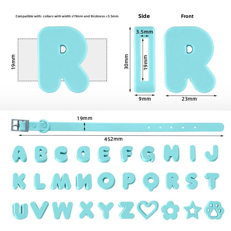 Personalised silicone pet collar with letters, main product photo