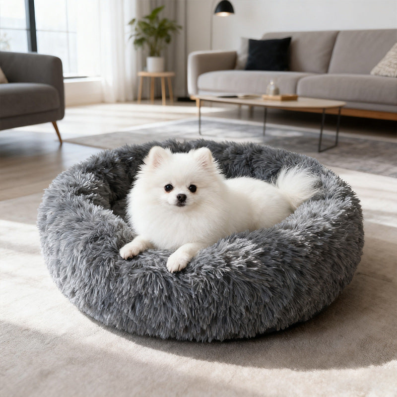 Soft round plush winter pet bed for cats, photo 4 of 47