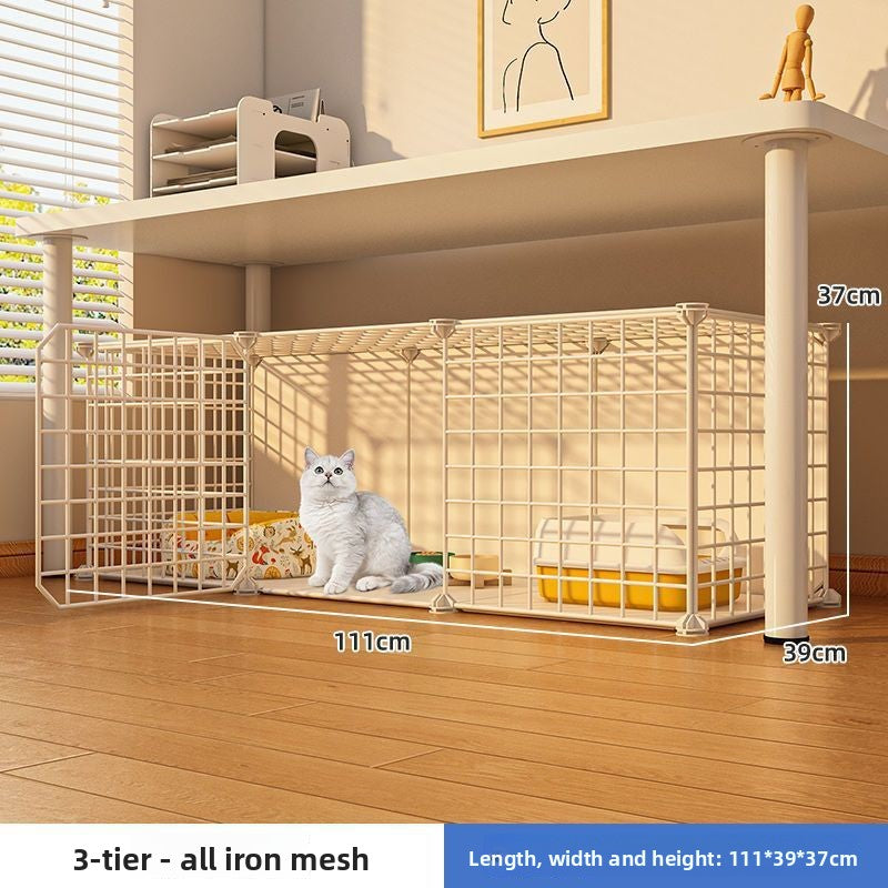 Indoor plastic cat cage with litter area and cat bed, view 18