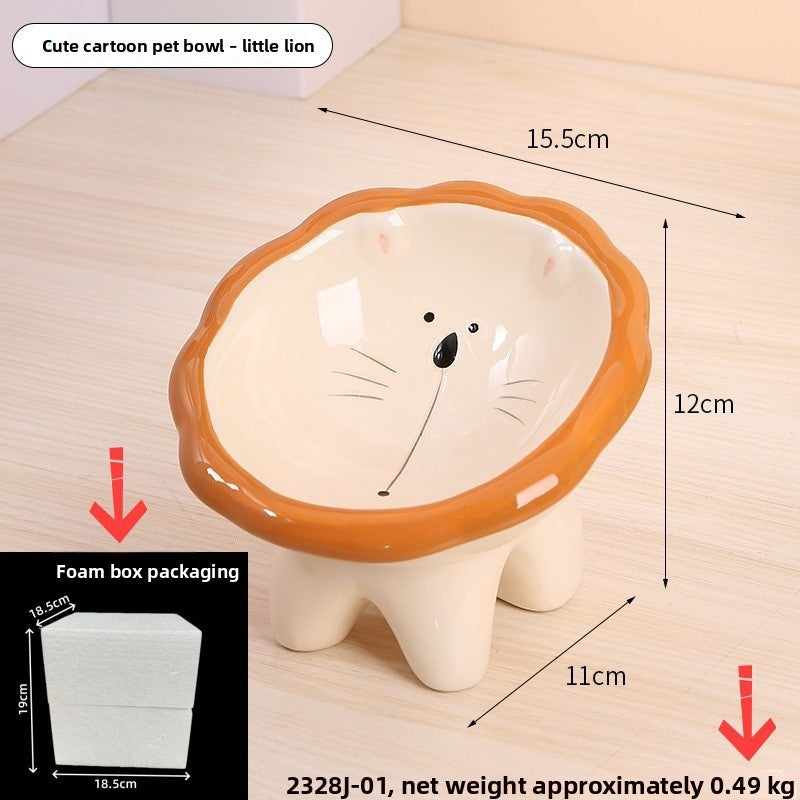 Ceramic Elevated Pet Bowl with Anti-Spill Slanted Opening and Double Ears in Cute Designs