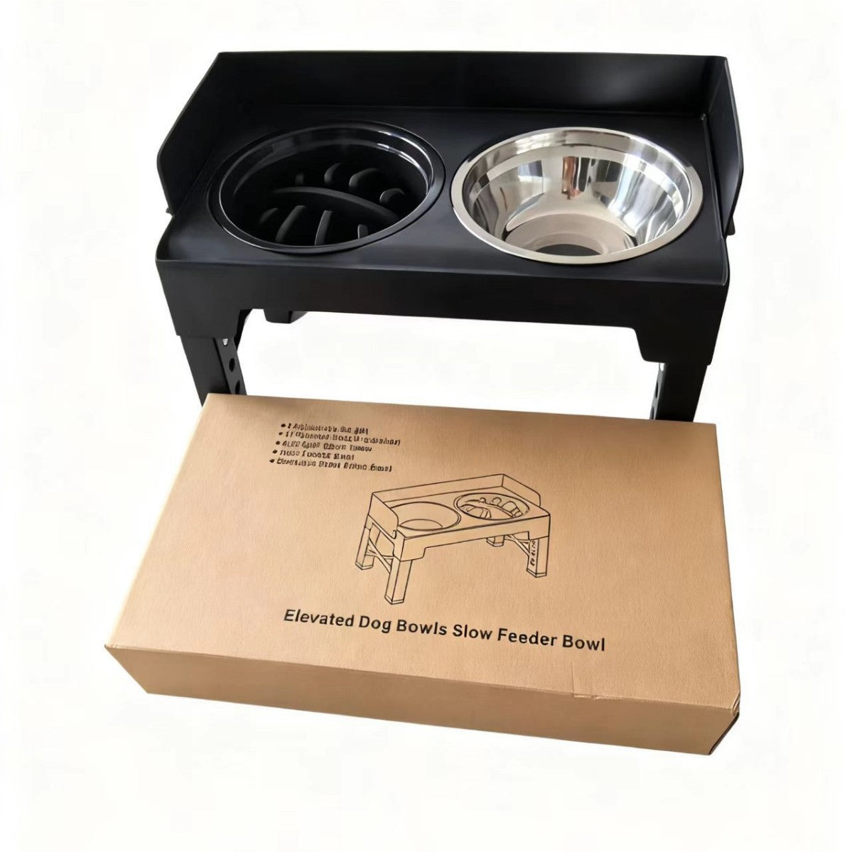 Adjustable Splash-Proof Pet Feeder with Slow Feed Insert and Stainless Steel Bowls