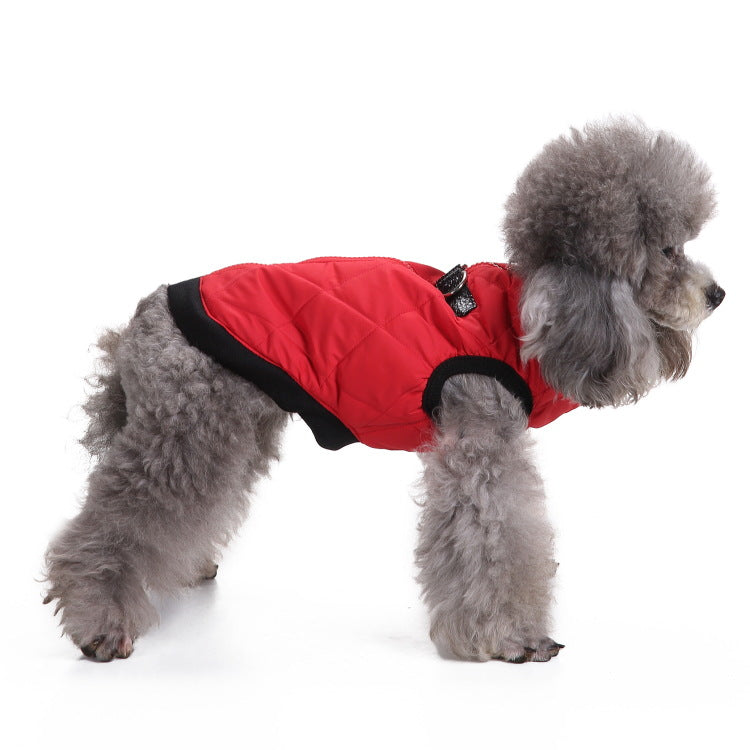 Windproof hooded dog jacket with zip front in Blue Style A, showing size and shape