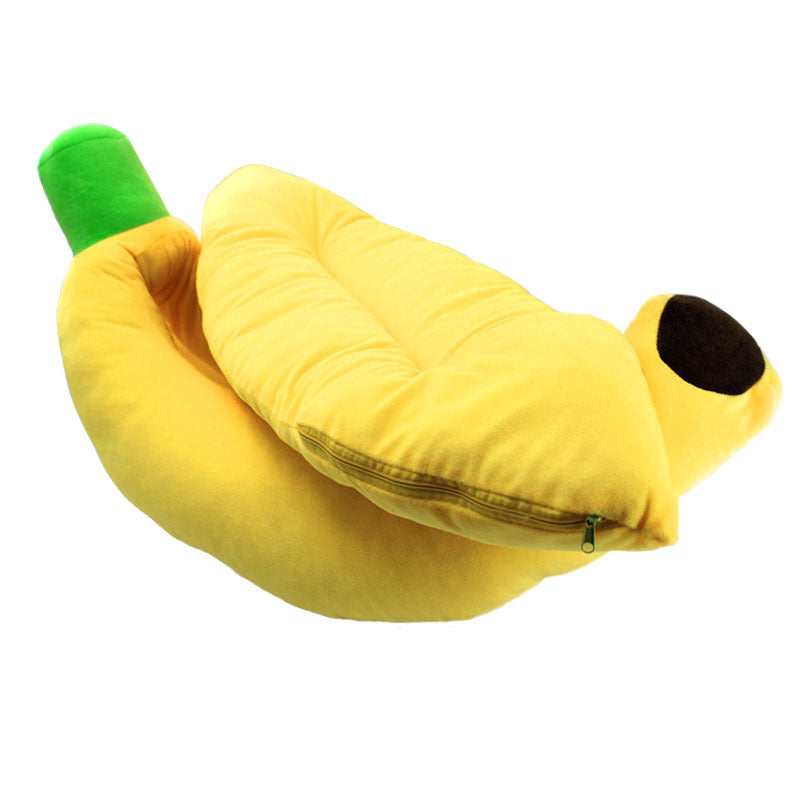 Banana shaped cartoon cat bed with soft washable cushion