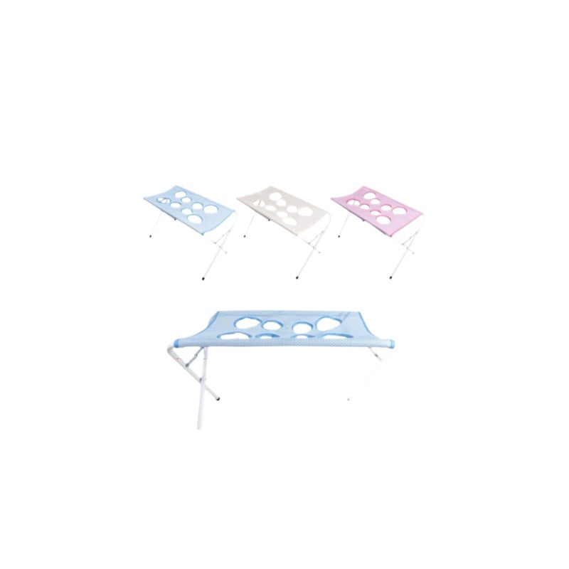 Foldable grooming hammock stand for pets, close-up detail view