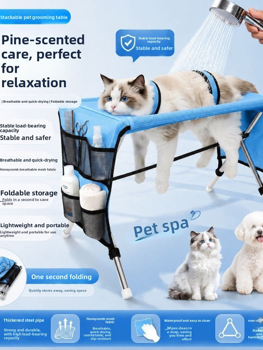 Foldable Dog Grooming Table with Mesh Top and Non-Slip Feet
