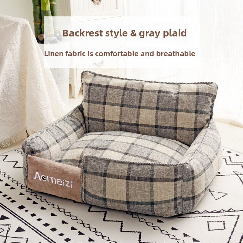 Washable cotton dog bed in plaid, product gallery photo