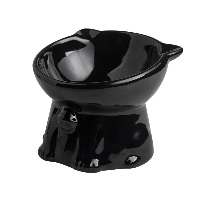 Cute Ceramic Raised Cat Bowl with Bell Detail and Anti-Spill Stable Base in Four Colours