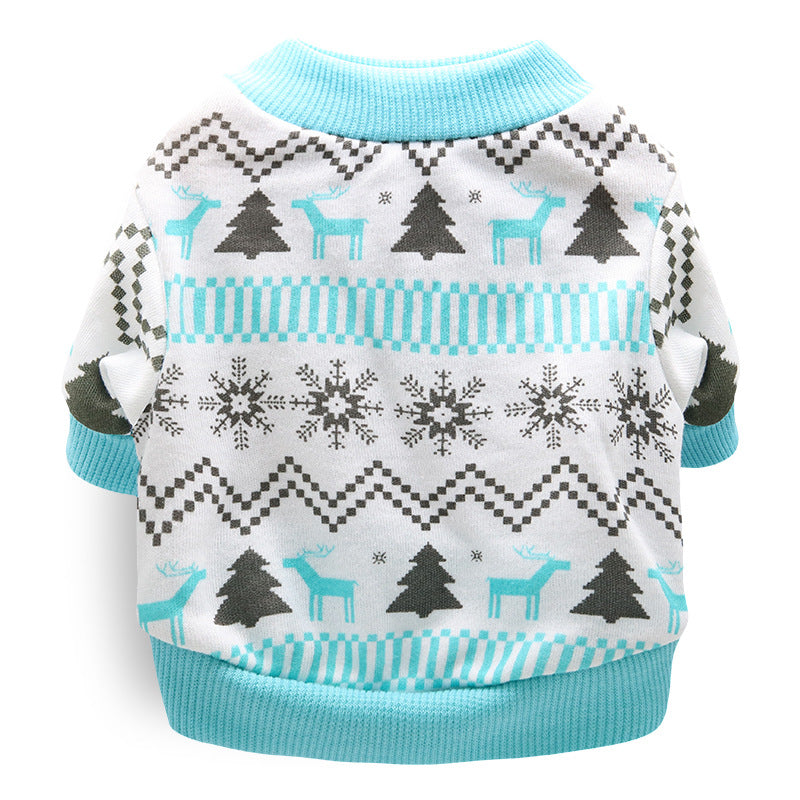 Cotton holiday pet T-shirt for small dogs and cats, in use with a pet