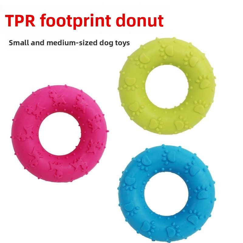TPR bubble donut dog chew toy in footprint shape, view 1